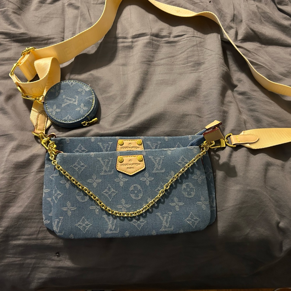 Luxury inspired, brand new, cross body denim bag